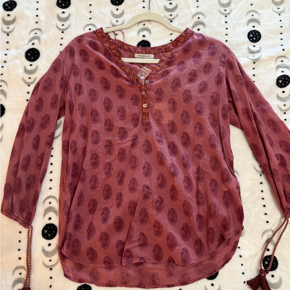 Cost Plus World Market Mauve Patterned Blouse